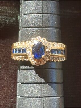 14K WH Yellow Gold Sapphire & Diamond Ring 4.39g (Certified see pic). Size 5.5